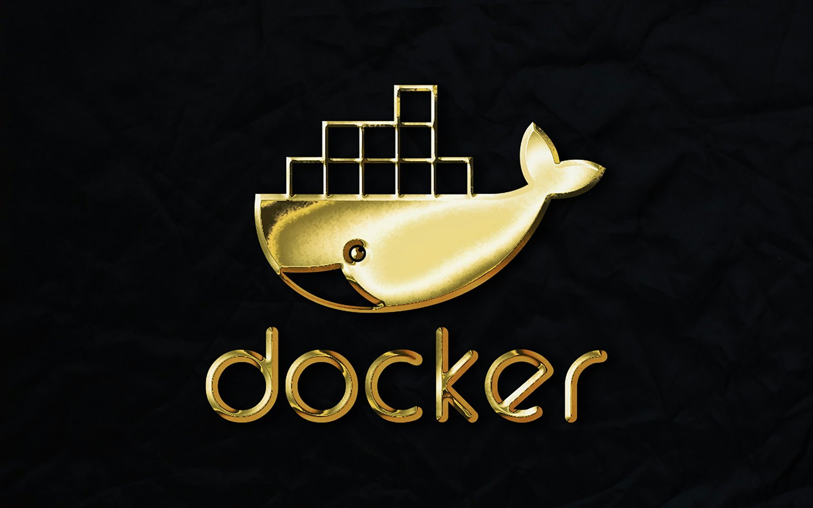 docker whale container logo brand symbol lettering gold black_background technology GENERIC 실물